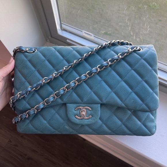 Chanel jumbo flap bag caviar double flap turquoise - Picture 4 of 17
